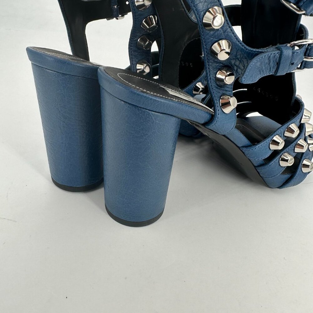 Balenciaga Blue Leather Arena Studded Gladiator 6.5 Size Heel Sandals - Picture 3 of 4